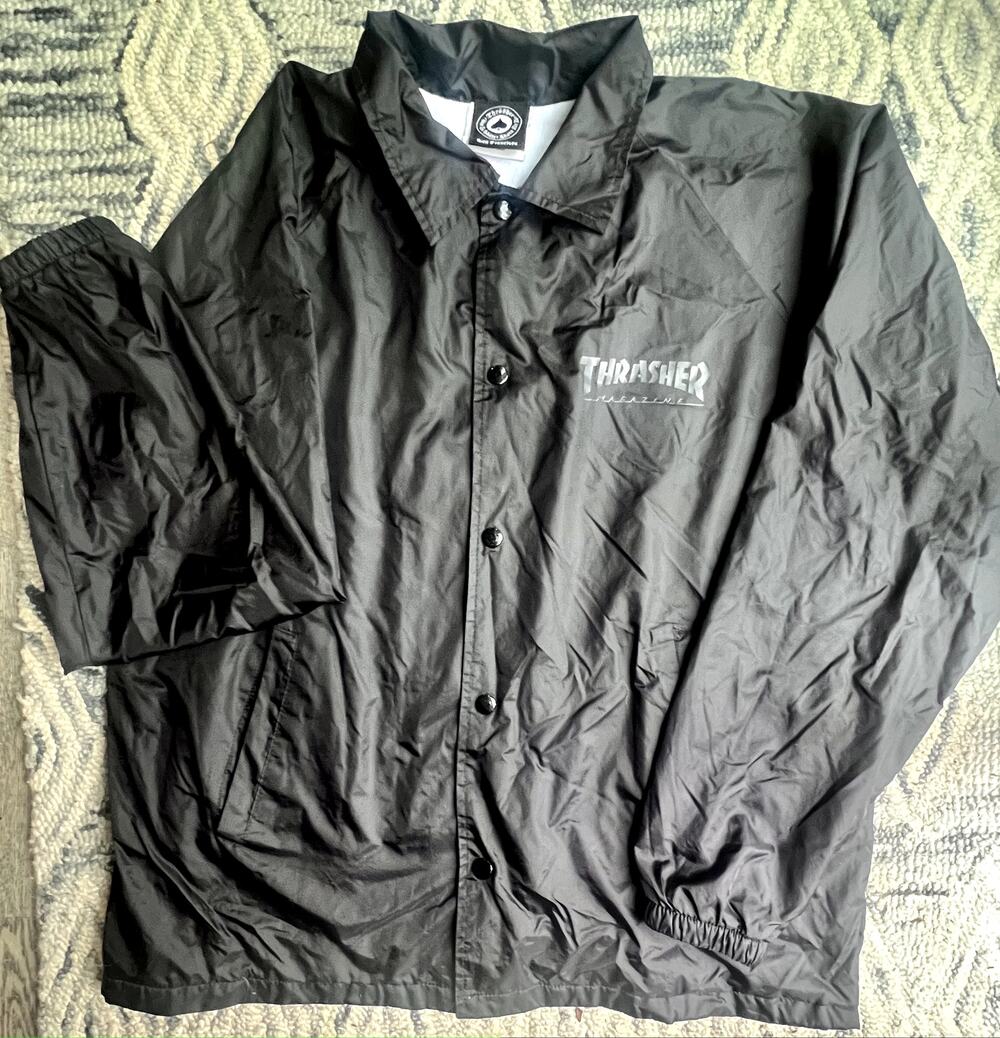 2000s Thrasher Skate and Destroy Coach Jacket Mens Large Black Augusta Y2K